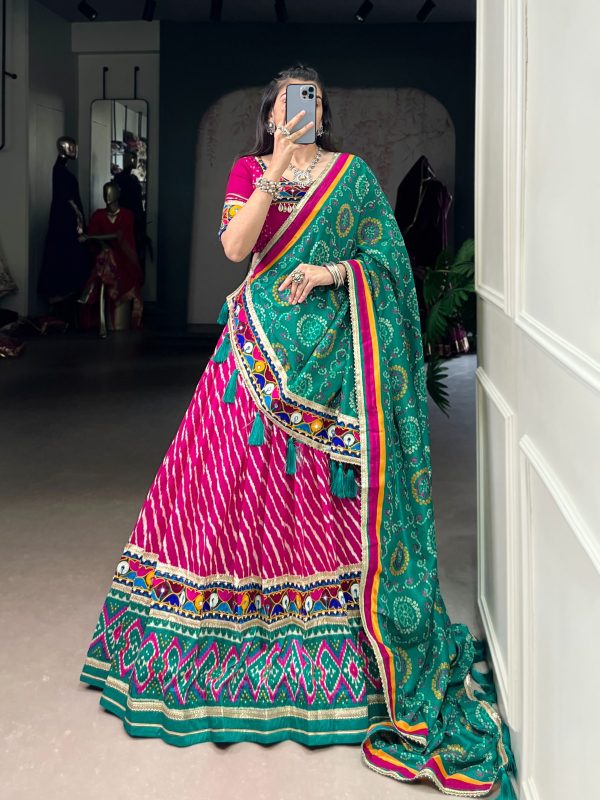 LNB 1741 Pink Color Tasar Silk Leheriya Patola Print Mirror Gamthi Work Lehenga Choli Wedding, Party, Festive, Events Etc. Delivery 4-6 Working Days Rs 2999 | Lehenga, Bollywood Lehenga, Creative Lehenga, Designer Lehenga, Embroidered Lehenga, Party Wear Lehenga