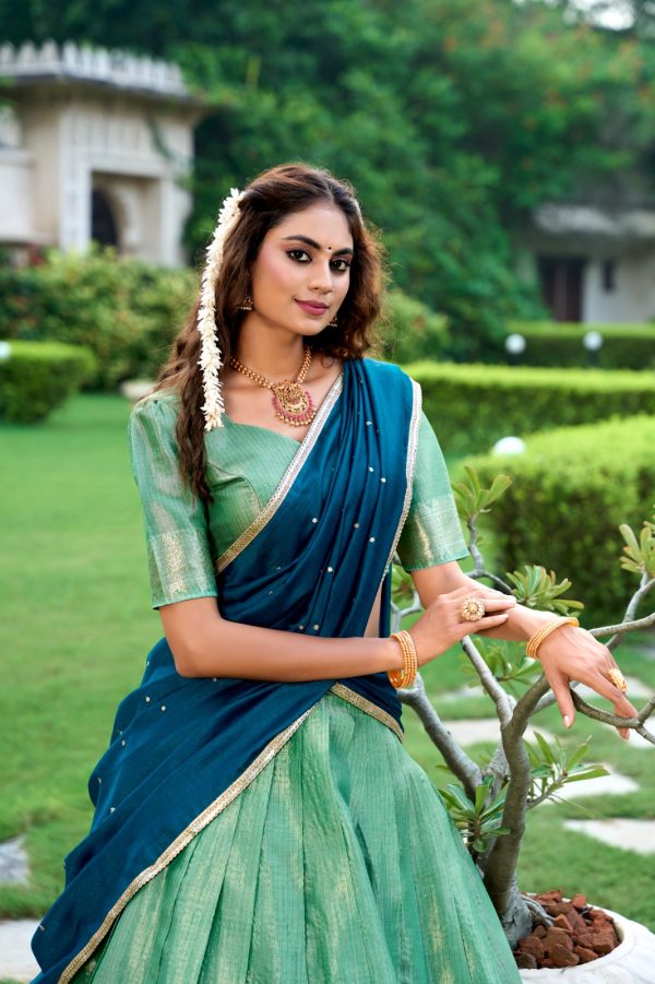 LNB 2003 Pista Color Kanchipuram Lehenga Choli With Zari Embroidery Work. Available at ₹1999 only. Delivery 4-6 Working Days. Shop now. | Lehenga, Bollywood Lehenga, Creative Lehenga, Designer Lehenga, Embroidered Lehenga, Party Wear Lehenga