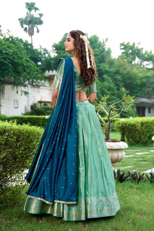 LNB 2003 Pista Color Kanchipuram Lehenga Choli With Zari Embroidery Work. Available at ₹1999 only. Delivery 4-6 Working Days. Shop now. | Lehenga, Bollywood Lehenga, Creative Lehenga, Designer Lehenga, Embroidered Lehenga, Party Wear Lehenga