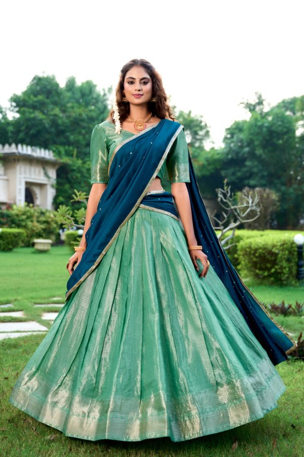 LNB 2003 Pista Color Kanchipuram Lehenga Choli With Zari Embroidery Work. Available at ₹1999 only. Delivery 4-6 Working Days. Shop now. | Lehenga, Bollywood Lehenga, Creative Lehenga, Designer Lehenga, Embroidered Lehenga, Party Wear Lehenga