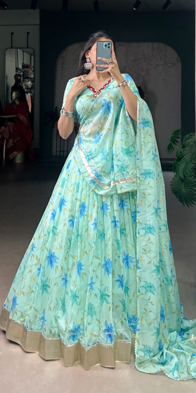 LNB 1716 Pista Color Tabby Silk Floral Print Embossed Design Lace Lehenga Choli Wedding, Party, Festive, Events Etc. Delivery 4-6 Working Days Rs 2499 | Lehenga, Bollywood Lehenga, Creative Lehenga, Designer Lehenga, Embroidered Lehenga, Party Wear Lehenga