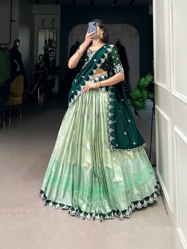 LNB 2024 Pista Color Zari Kota Weaving Work Sequins Thread Embroidery Lehenga Choli Festive Party Wedding, Events etc. Delivery 4-6 Working Days @2999/- | Lehenga, Bollywood Lehenga, Creative Lehenga, Designer Lehenga, Embroidered Lehenga, Party Wear Lehenga