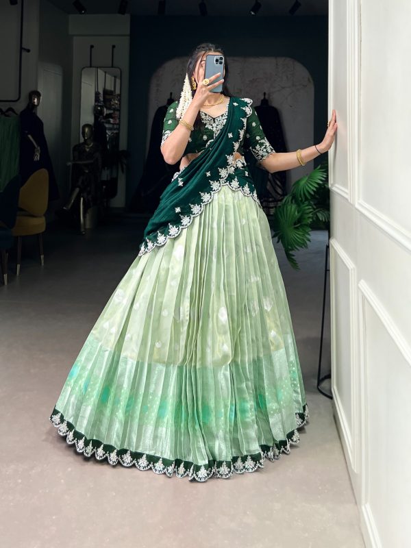 LNB 2024 Pista Color Zari Kota Weaving Work Sequins Thread Embroidery Lehenga Choli Festive Party Wedding, Events etc. Delivery 4-6 Working Days @2999/- | Lehenga, Bollywood Lehenga, Creative Lehenga, Designer Lehenga, Embroidered Lehenga, Party Wear Lehenga