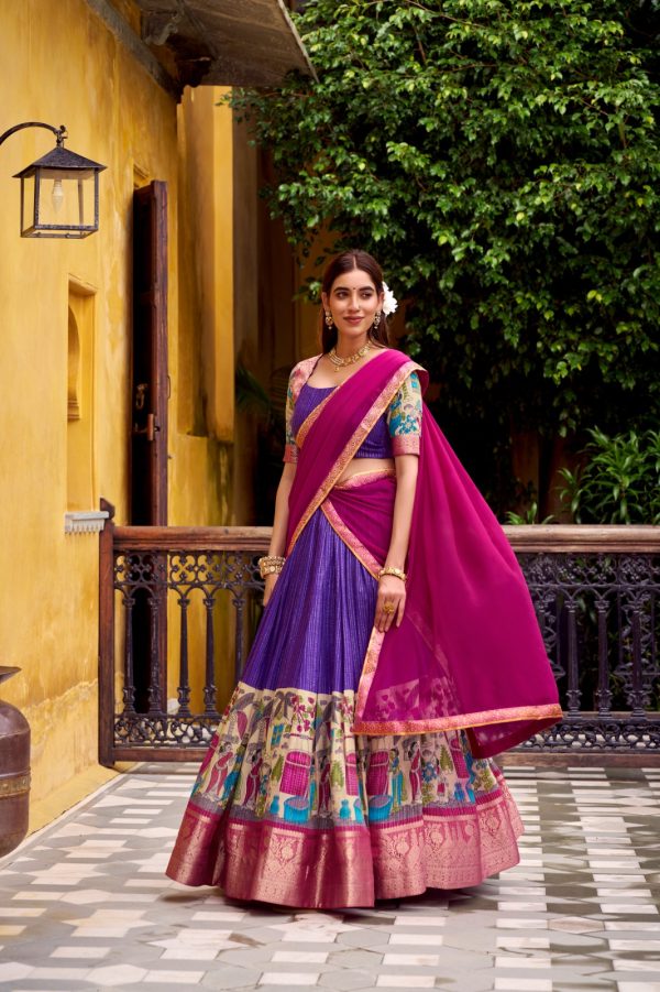 LNB 1242 Purple Color Poly Chanderi Kalamkari Printed Zari Weaving Work Lehenga Choli Wedding, Party, Festive, Events Etc. Delivery 4-6 Working Days Rs 1899 | Lehenga, Bollywood Lehenga, Creative Lehenga, Designer Lehenga, Embroidered Lehenga, Party Wear Lehenga