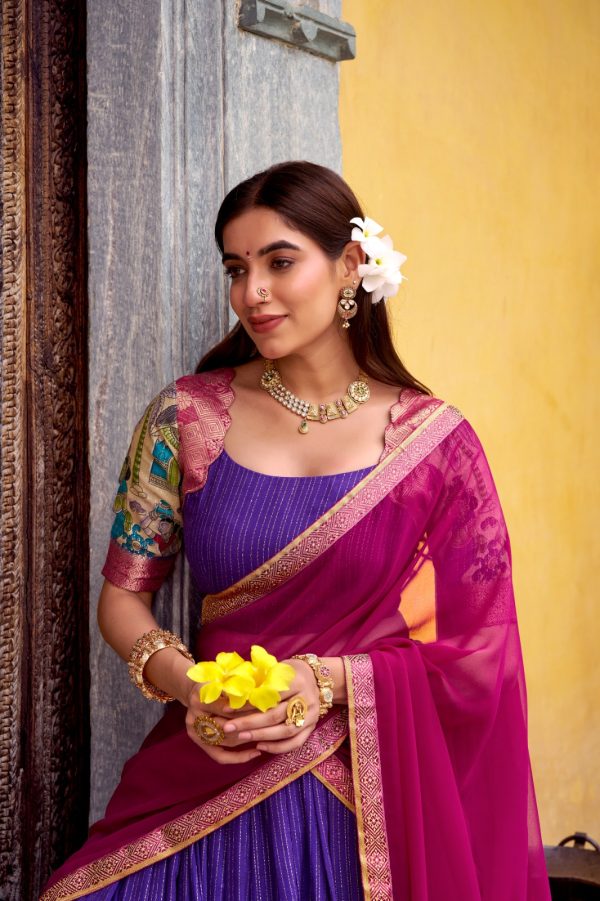 LNB 1242 Purple Color Poly Chanderi Kalamkari Printed Zari Weaving Work Lehenga Choli Wedding, Party, Festive, Events Etc. Delivery 4-6 Working Days Rs 1899 | Lehenga, Bollywood Lehenga, Creative Lehenga, Designer Lehenga, Embroidered Lehenga, Party Wear Lehenga