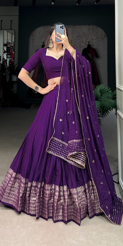 LNB 1906 Purple Color Pure Chanderi Plain With Zari Weaving Work Border Lehenga Choli Wedding, Party, Festive, Events Etc. Delivery 4-6 Working Days Rs 1999 | Lehenga, Bollywood Lehenga, Creative Lehenga, Designer Lehenga, Embroidered Lehenga, Party Wear Lehenga