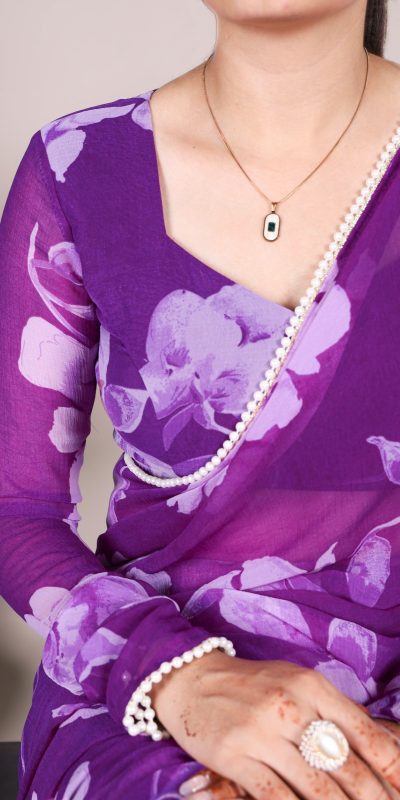 YNF 7011 Purple Color Chiffon Foral Printed Pearl Lace Border Saree Casual, Wedding, Festive, Events . Expected Delivery  4-6 Working Days @1499/- only                                                                                | Sarees, Bollywood Sarees, Creative Sarees, Designer Sarees, Embroidered Sarees, Ethnic Saree, Modern Digital sarees, Party Wear Sarees