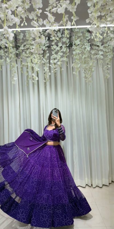 LG 647 Purple Color Printed Georgette Real Mirror Work Lehenga Choli Wedding, Party, Festive, Events Etc. Delivery 4-6 Working Days Rs 2099 | Lehenga, Bollywood Lehenga, Creative Lehenga, Designer Lehenga, Embroidered Lehenga, Party Wear Lehenga