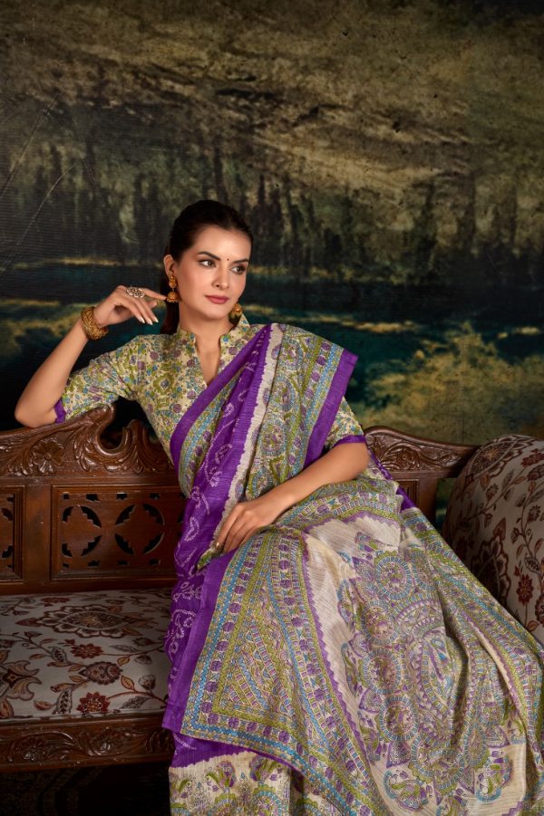 YNF 7209 purple Color Green Silk Fusion Print Madhubani Bandhej Saree Casual, Wedding, Festive, Events . Expected Delivery  4-6 Working Days @1499/- only                                                                                | Sarees, Bollywood Sarees, Creative Sarees, Designer Sarees, Embroidered Sarees, Ethnic Saree, Modern Digital sarees, Party Wear Sarees
