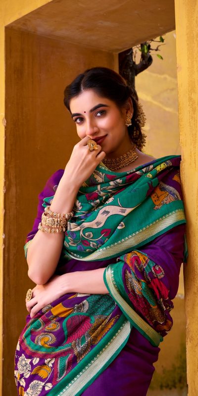 YNF 7048 Purple Color Polyester Chanderi Kalamkari Weaving Work Saree Casual, Wedding, Festive, Events . Expected Delivery  4-6 Working Days @1499/- only                                | Sarees, Bollywood Sarees, Creative Sarees, Designer Sarees, Embroidered Sarees, Ethnic Saree, Modern Digital sarees, Party Wear Sarees