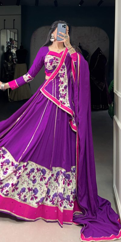 LNB 1618 Purple Color Printed And Original Mirror Hand Work With Lace Lehenga Choli Wedding, Party, Festive, Events Etc. Delivery 4-6 Working Days Rs 4249 | Lehenga, Bollywood Lehenga, Creative Lehenga, Designer Lehenga, Embroidered Lehenga, Party Wear Lehenga