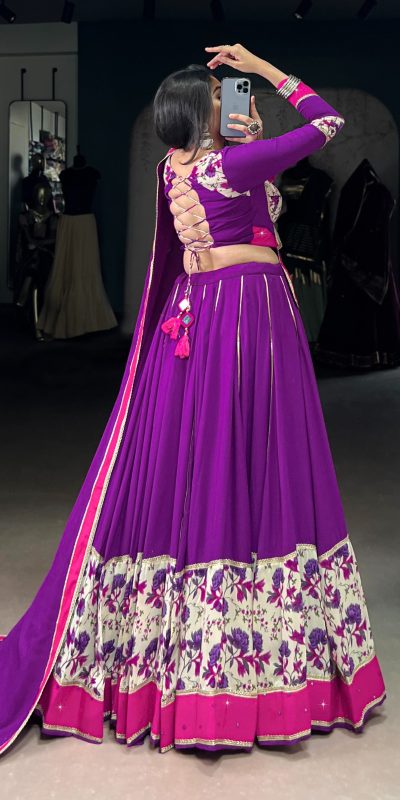 LNB 1618 Purple Color Printed And Original Mirror Hand Work With Lace Lehenga Choli Wedding, Party, Festive, Events Etc. Delivery 4-6 Working Days Rs 4249 | Lehenga, Bollywood Lehenga, Creative Lehenga, Designer Lehenga, Embroidered Lehenga, Party Wear Lehenga