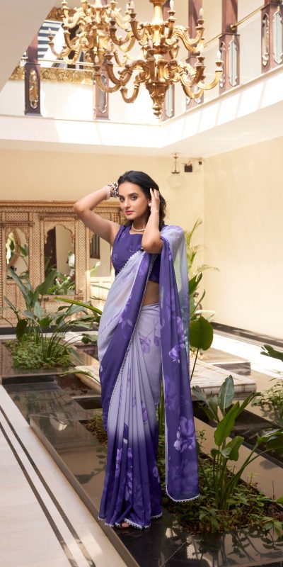 YNF 7038 Purple Color Weightless Marbal Floral Printed Lace Border Saree Casual, Wedding, Festive, Events . Expected Delivery  4-6 Working Days @1549/- only                                                                                | Sarees, Bollywood Sarees, Creative Sarees, Designer Sarees, Embroidered Sarees, Ethnic Saree, Modern Digital sarees, Party Wear Sarees