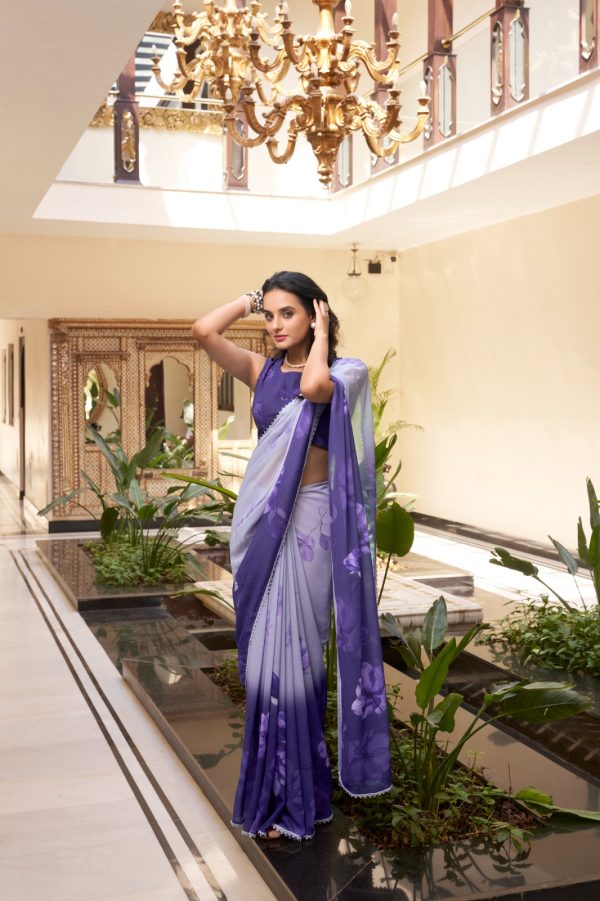 YNF 7038 Purple Color Weightless Marbal Floral Printed Lace Border Saree Casual, Wedding, Festive, Events . Expected Delivery  4-6 Working Days @1549/- only                                                                                | Sarees, Bollywood Sarees, Creative Sarees, Designer Sarees, Embroidered Sarees, Ethnic Saree, Modern Digital sarees, Party Wear Sarees