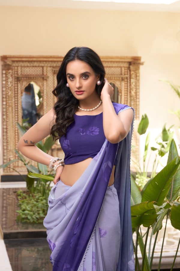 YNF 7038 Purple Color Weightless Marbal Floral Printed Lace Border Saree Casual, Wedding, Festive, Events . Expected Delivery  4-6 Working Days @1549/- only                                                                                | Sarees, Bollywood Sarees, Creative Sarees, Designer Sarees, Embroidered Sarees, Ethnic Saree, Modern Digital sarees, Party Wear Sarees