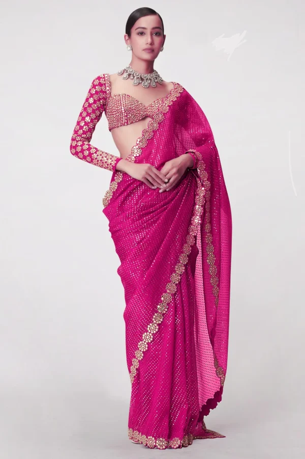 DF 3429 Rani Color Faux Georgette 5mm Sequence Work Saree Casual, Wedding, Festive, Events . Expected Delivery  4-6 Working Days @2199/- only                                                 | Sarees, Bollywood Sarees, Creative Sarees, Designer Sarees, Embroidered Sarees, Ethnic Saree, Modern Digital sarees, Party Wear Sarees