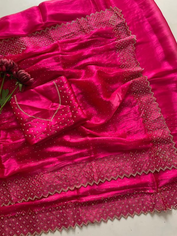 DF 3467 Rani Color Jimmy Choo Full Zarkhan Diamond Work Saree Casual, Wedding, Festive, Events . Expected Delivery  4-6 Working Days @2099/- only                                                                                | Sarees, Bollywood Sarees, Creative Sarees, Designer Sarees, Embroidered Sarees, Ethnic Saree, Modern Digital sarees, Party Wear Sarees