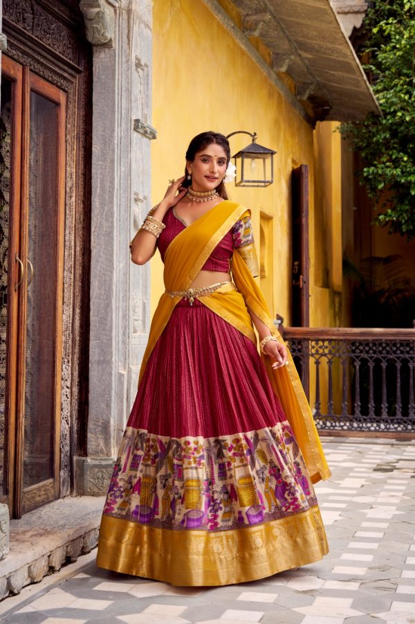 LNB 1242 Red Color Poly Chanderi Kalamkari Printed Zari Weaving Work Lehenga Choli Wedding, Party, Festive, Events Etc. Delivery 4-6 Working Days Rs 1899 | Lehenga, Bollywood Lehenga, Creative Lehenga, Designer Lehenga, Embroidered Lehenga, Party Wear Lehenga