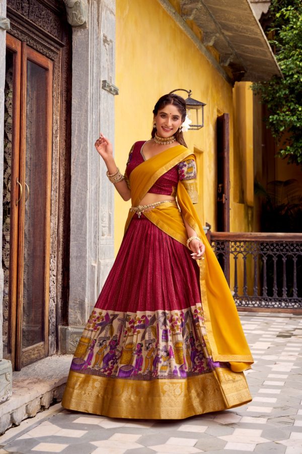 LNB 1242 Red Color Poly Chanderi Kalamkari Printed Zari Weaving Work Lehenga Choli Wedding, Party, Festive, Events Etc. Delivery 4-6 Working Days Rs 1899 | Lehenga, Bollywood Lehenga, Creative Lehenga, Designer Lehenga, Embroidered Lehenga, Party Wear Lehenga
