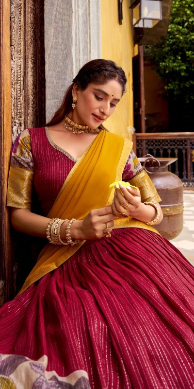 LNB 1242 Red Color Poly Chanderi Kalamkari Printed Zari Weaving Work Lehenga Choli Wedding, Party, Festive, Events Etc. Delivery 4-6 Working Days Rs 1899 | Lehenga, Bollywood Lehenga, Creative Lehenga, Designer Lehenga, Embroidered Lehenga, Party Wear Lehenga