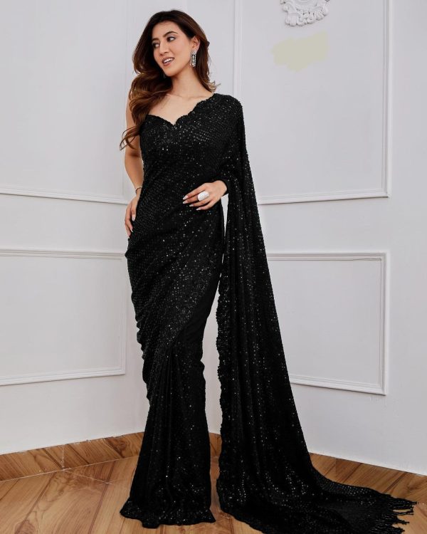 DF 3312 Red Color Faux Georgette 5mm Sequence Embroidery Work Saree Casual, Wedding, Festive, Events . Expected Delivery  4-6 Working Days @1899/- only                                                 | Sarees, Bollywood Sarees, Creative Sarees, Designer Sarees, Embroidered Sarees, Ethnic Saree, Modern Digital sarees, Party Wear Sarees