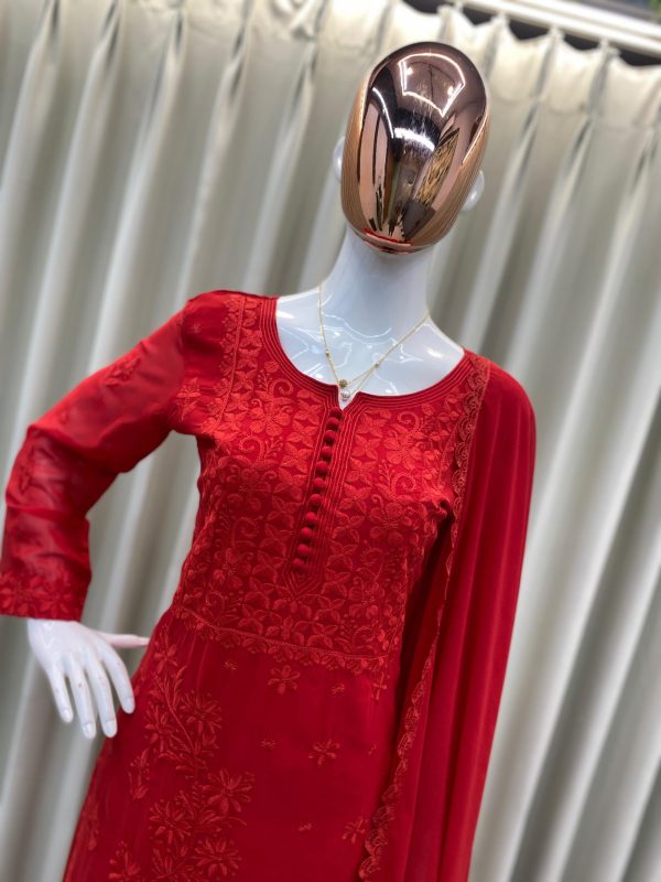 BE 354 Red Color Georgette With Embroidery Work Salwar Suit Casual, Wedding, Festive, Events . Expected Delivery  4-6 Working Days @1899/- only      | Jump Suits, Salwar suit, Casual Suits, Creative suits, Designer Suits, Palazzo Suits, Party Wear Suits, Patiala Suits, Straight Suits