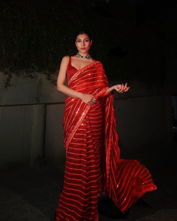 DF 3393 Red Color Georgette 5MM Sequins Embroidery Work Saree Casual, Wedding, Festive, Events . Expected Delivery  4-6 Working Days @1799/- only                                                 | Sarees, Bollywood Sarees, Creative Sarees, Designer Sarees, Embroidered Sarees, Ethnic Saree, Modern Digital sarees, Party Wear Sarees