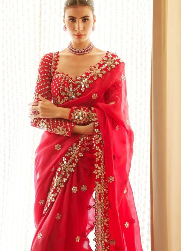 DF 3456 Red Color Heavy quality Faux Georgette Original Mirror Saree Casual, Wedding, Festive, Events . Expected Delivery  4-6 Working Days @2099/- only                                                                                | Sarees, Bollywood Sarees, Creative Sarees, Designer Sarees, Embroidered Sarees, Ethnic Saree, Modern Digital sarees, Party Wear Sarees
