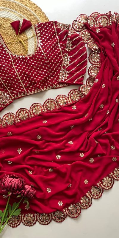 DF 3457 Red Color Georgette Sequence Original Mirror Work Saree Casual, Wedding, Festive, Events . Expected Delivery  4-6 Working Days @2099/- only                                                                                | Sarees, Bollywood Sarees, Creative Sarees, Designer Sarees, Embroidered Sarees, Ethnic Saree, Modern Digital sarees, Party Wear Sarees