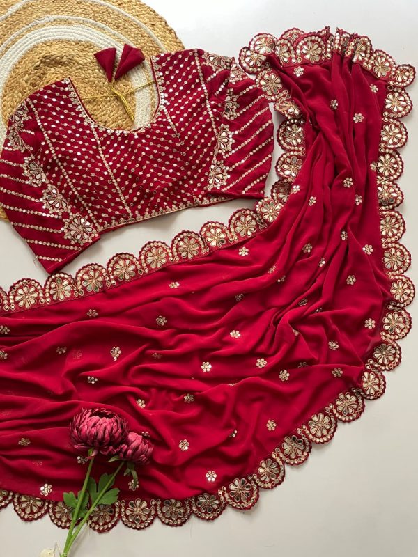 DF 3457 Red Color Georgette Sequence Original Mirror Work Saree Casual, Wedding, Festive, Events . Expected Delivery  4-6 Working Days @2099/- only                                                                                | Sarees, Bollywood Sarees, Creative Sarees, Designer Sarees, Embroidered Sarees, Ethnic Saree, Modern Digital sarees, Party Wear Sarees