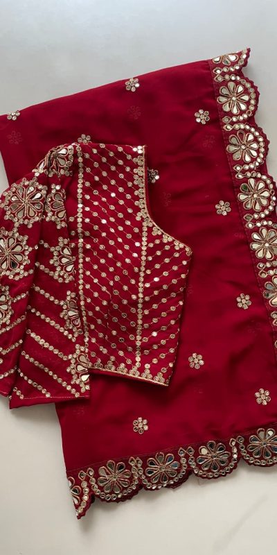 DF 3457 Red Color Georgette Sequence Original Mirror Work Saree Casual, Wedding, Festive, Events . Expected Delivery  4-6 Working Days @2099/- only                                                                                | Sarees, Bollywood Sarees, Creative Sarees, Designer Sarees, Embroidered Sarees, Ethnic Saree, Modern Digital sarees, Party Wear Sarees