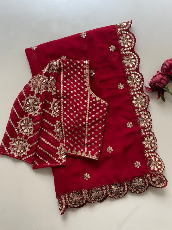 DF 3457 Red Color Georgette Sequence Original Mirror Work Saree Casual, Wedding, Festive, Events . Expected Delivery  4-6 Working Days @2099/- only                                                                                | Sarees, Bollywood Sarees, Creative Sarees, Designer Sarees, Embroidered Sarees, Ethnic Saree, Modern Digital sarees, Party Wear Sarees