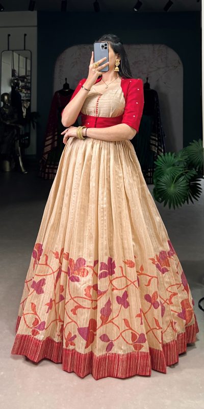 YNF 5027 Red Color Green Silk Printed Gown Casual, Wedding, Festive, Events . Expected Delivery  4-6 Working Days @1799/- only      | Gowns, Bollywood Gowns, Creative Gowns, Designer Gowns, Embroidered Gowns, Party Wear Gowns