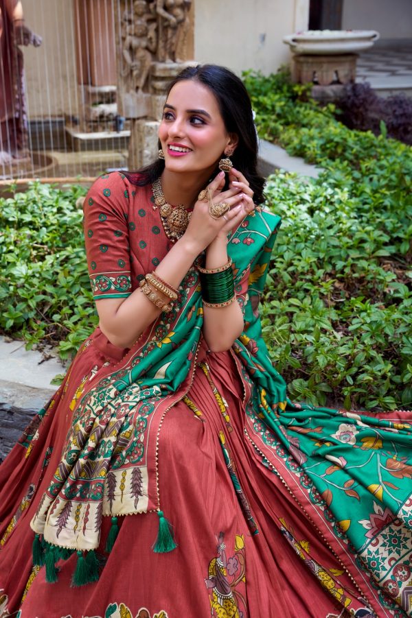 LNB 1236 Red Color Tasar Silk Kalamkari Print With Foil Work Lehenga Choli Wedding, Party, Festive, Events Etc. Delivery 4-6 Working Days Rs 2449 | Lehenga, Bollywood Lehenga, Creative Lehenga, Designer Lehenga, Embroidered Lehenga, Party Wear Lehenga
