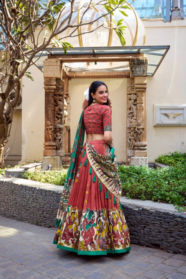 LNB 1236 Red Color Tasar Silk Kalamkari Print With Foil Work Lehenga Choli Wedding, Party, Festive, Events Etc. Delivery 4-6 Working Days Rs 2449 | Lehenga, Bollywood Lehenga, Creative Lehenga, Designer Lehenga, Embroidered Lehenga, Party Wear Lehenga