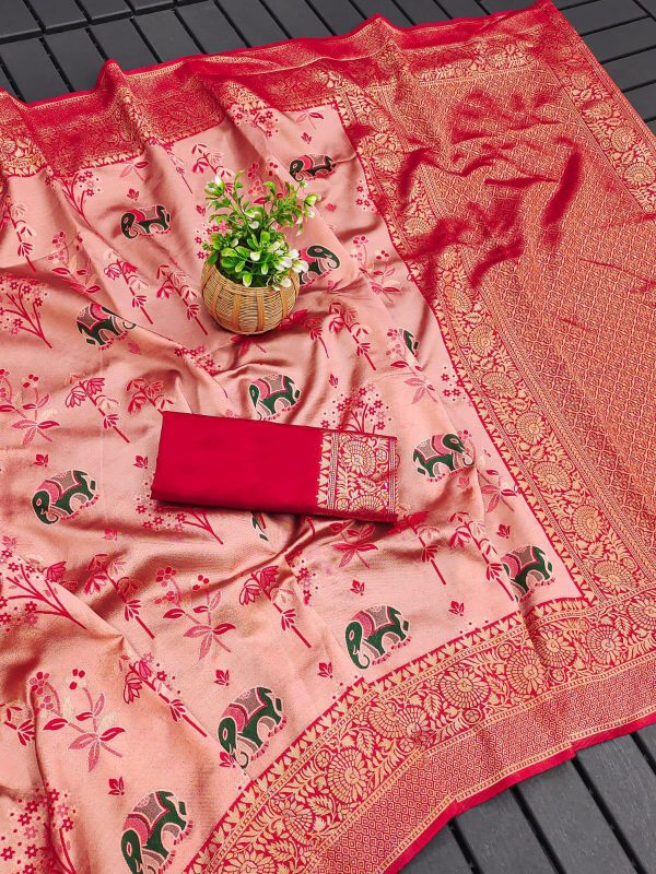 KP 6004 Red Soft Lichi Silk Jacquard Work With Designer Work Saree. Grab it for ₹1499. Delivery 4-6 Working Days. Shop now. | Sarees, Bollywood Sarees, Creative Sarees, Designer Sarees, Embroidered Sarees, Ethnic Saree, Modern Digital sarees, Party Wear Sarees