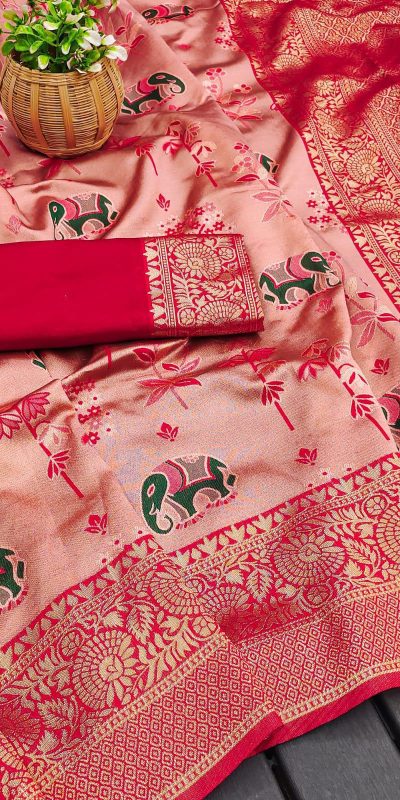 KP 6004 Red Soft Lichi Silk Jacquard Work With Designer Work Saree. Grab it for ₹1499. Delivery 4-6 Working Days. Shop now. | Sarees, Bollywood Sarees, Creative Sarees, Designer Sarees, Embroidered Sarees, Ethnic Saree, Modern Digital sarees, Party Wear Sarees