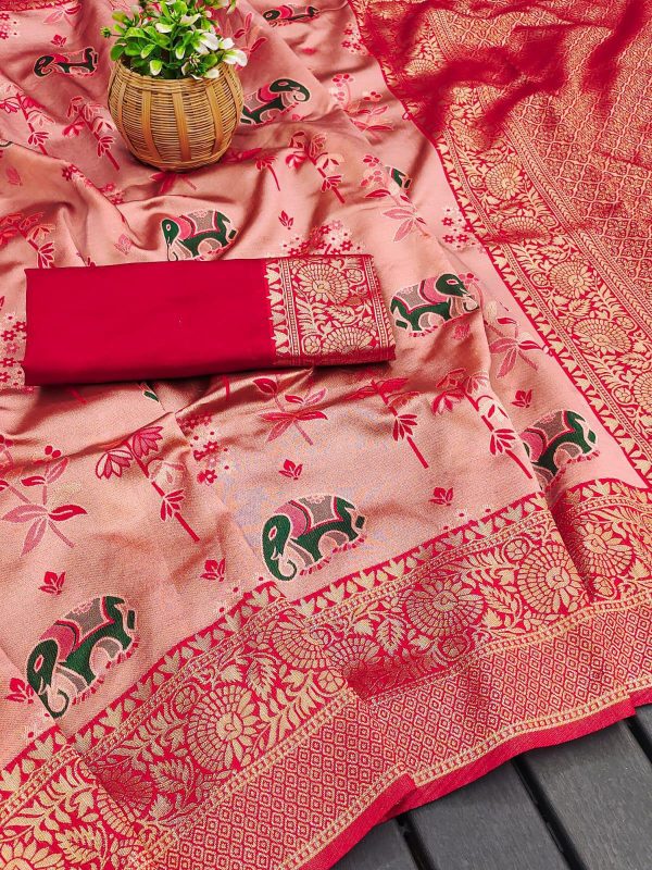 KP 6004 Red Soft Lichi Silk Jacquard Work With Designer Work Saree. Grab it for ₹1499. Delivery 4-6 Working Days. Shop now. | Sarees, Bollywood Sarees, Creative Sarees, Designer Sarees, Embroidered Sarees, Ethnic Saree, Modern Digital sarees, Party Wear Sarees