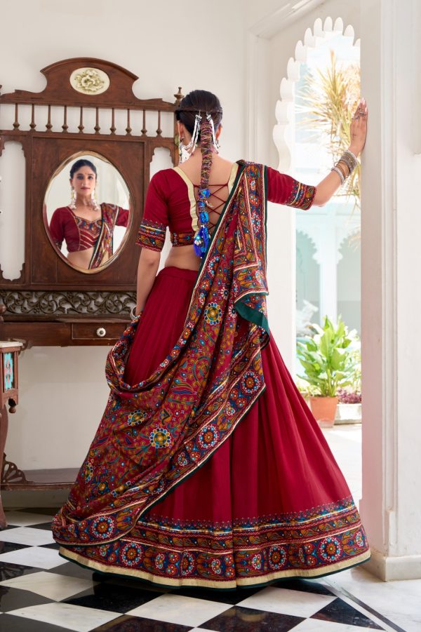 LNB 1243 Red Color Tasar Silk Gamthi Print Embossed Gotta Patti Lace Lehenga Choli Festive Party Wedding, Events etc. Delivery 4-6 Working Days @2999/- | Lehenga, Bollywood Lehenga, Creative Lehenga, Designer Lehenga, Embroidered Lehenga, Party Wear Lehenga
