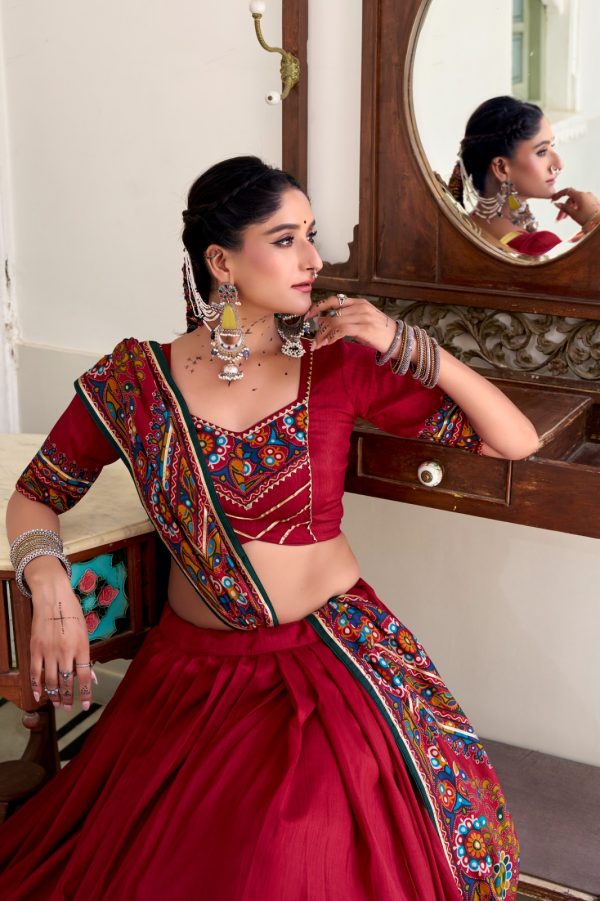 LNB 1243 Red Color Tasar Silk Gamthi Print Embossed Gotta Patti Lace Lehenga Choli Festive Party Wedding, Events etc. Delivery 4-6 Working Days @2999/- | Lehenga, Bollywood Lehenga, Creative Lehenga, Designer Lehenga, Embroidered Lehenga, Party Wear Lehenga