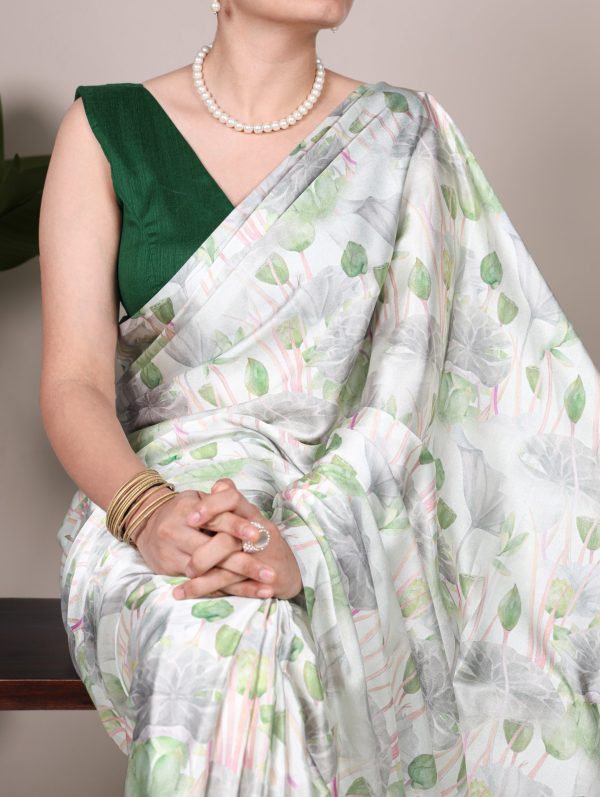 YNF 7054 Sea Green Color Satin Silk Floral Printed Saree Casual, Wedding, Festive, Events . Expected Delivery  4-6 Working Days @1549/- only                                                                                | Sarees, Bollywood Sarees, Creative Sarees, Designer Sarees, Embroidered Sarees, Ethnic Saree, Modern Digital sarees, Party Wear Sarees