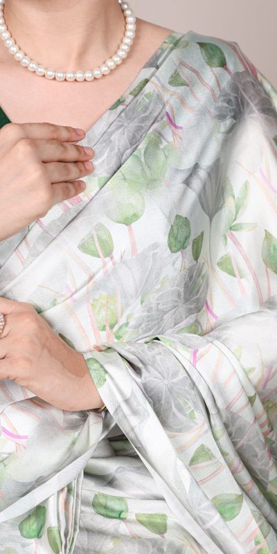 YNF 7054 Sea Green Color Satin Silk Floral Printed Saree Casual, Wedding, Festive, Events . Expected Delivery  4-6 Working Days @1549/- only                                                                                | Sarees, Bollywood Sarees, Creative Sarees, Designer Sarees, Embroidered Sarees, Ethnic Saree, Modern Digital sarees, Party Wear Sarees