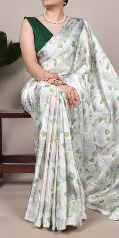 YNF 7054 Sea Green Color Satin Silk Floral Printed Saree Casual, Wedding, Festive, Events . Expected Delivery  4-6 Working Days @1549/- only                                                                                | Sarees, Bollywood Sarees, Creative Sarees, Designer Sarees, Embroidered Sarees, Ethnic Saree, Modern Digital sarees, Party Wear Sarees