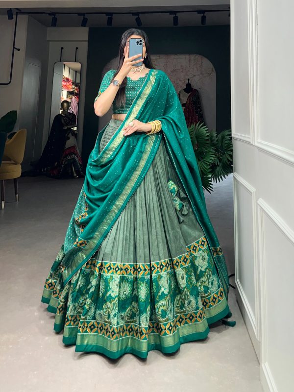 LNB 1210 Sea Green Color Tasar Silk Floral Print With Foil Print Lehenga Choli Wedding, Party, Festive, Events Etc. Delivery 4-6 Working Days Rs 2499 | Lehenga, Bollywood Lehenga, Creative Lehenga, Designer Lehenga, Embroidered Lehenga, Party Wear Lehenga
