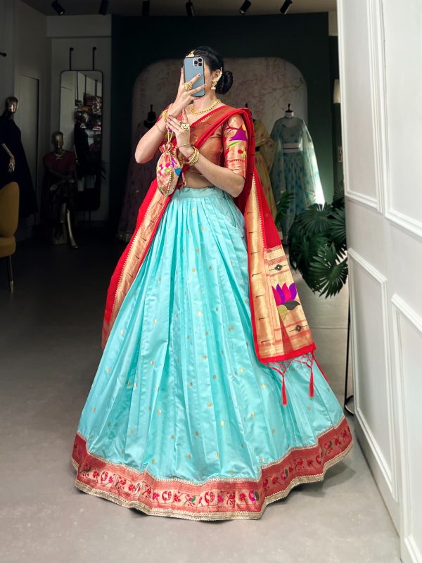 LNB 2006 Sky Blue Color Jacquard Silk Weaving Zari Work Lace Touch Up Lehenga Choli Wedding, Party, Festive, Events Etc. Delivery 4-6 Working Days Rs 3499 | Lehenga, Bollywood Lehenga, Creative Lehenga, Designer Lehenga, Embroidered Lehenga, Party Wear Lehenga