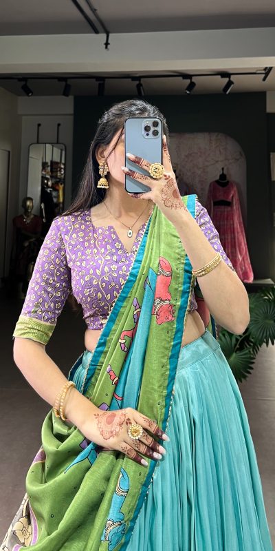 LNB 1235 Sky Blue Color Tasar Silk Kalamkari With Foil Work Lehenga Choli Wedding, Party, Festive, Events Etc. Delivery 4-6 Working Days Rs 2499 | Lehenga, Bollywood Lehenga, Creative Lehenga, Designer Lehenga, Embroidered Lehenga, Party Wear Lehenga