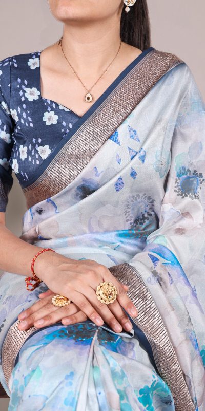 YNF 7024 Sky Blue Color Tussar Silk With Viscose Floral Printed Saree Casual, Wedding, Festive, Events . Expected Delivery  4-6 Working Days @1699/- only                                                                                | Sarees, Bollywood Sarees, Creative Sarees, Designer Sarees, Embroidered Sarees, Ethnic Saree, Modern Digital sarees, Party Wear Sarees