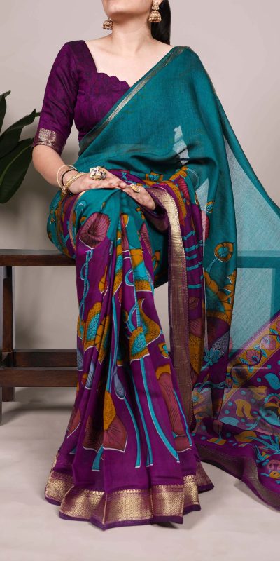YNF 7036 Teal Color Polyester Chanderi Printed Zari Weaving Work Saree Casual, Wedding, Festive, Events . Expected Delivery  4-6 Working Days @1499/- only                                                                                | Sarees, Bollywood Sarees, Creative Sarees, Designer Sarees, Embroidered Sarees, Ethnic Saree, Modern Digital sarees, Party Wear Sarees