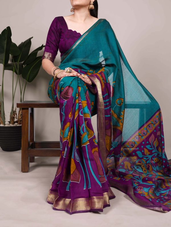 YNF 7036 Teal Color Polyester Chanderi Printed Zari Weaving Work Saree Casual, Wedding, Festive, Events . Expected Delivery  4-6 Working Days @1499/- only                                                                                | Sarees, Bollywood Sarees, Creative Sarees, Designer Sarees, Embroidered Sarees, Ethnic Saree, Modern Digital sarees, Party Wear Sarees