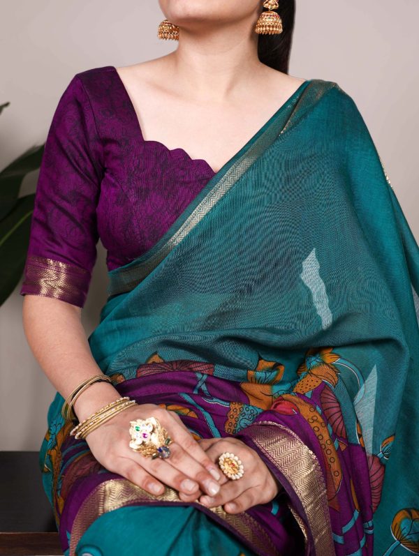 YNF 7036 Teal Color Polyester Chanderi Printed Zari Weaving Work Saree Casual, Wedding, Festive, Events . Expected Delivery  4-6 Working Days @1499/- only                                                                                | Sarees, Bollywood Sarees, Creative Sarees, Designer Sarees, Embroidered Sarees, Ethnic Saree, Modern Digital sarees, Party Wear Sarees